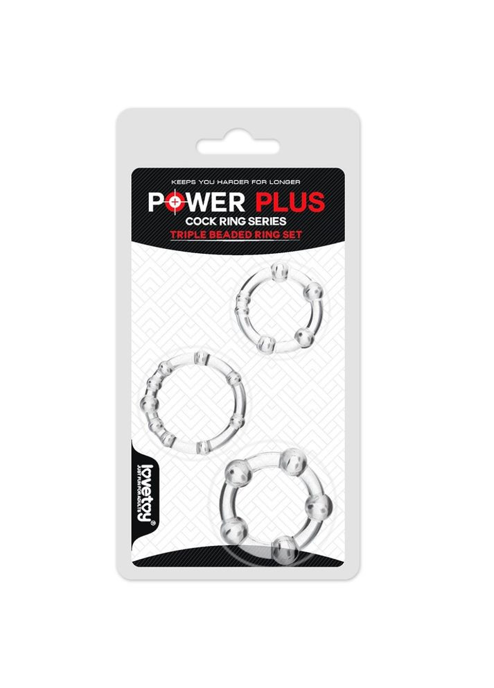 Набір із 3 прозорих ерекційних кілець з намистинками "Power Plus Triple Beaded Ring Set" від Lovetoy (298571963)