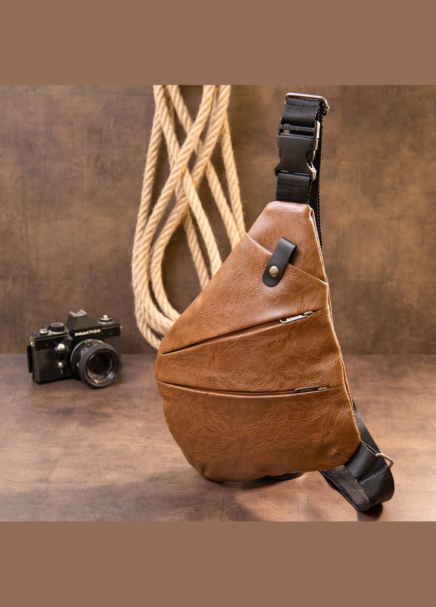 Сумка чоловіча через плече з екошкіри слінг шкірозамінник 20567 Світло-коричнева Vintage (302009063)