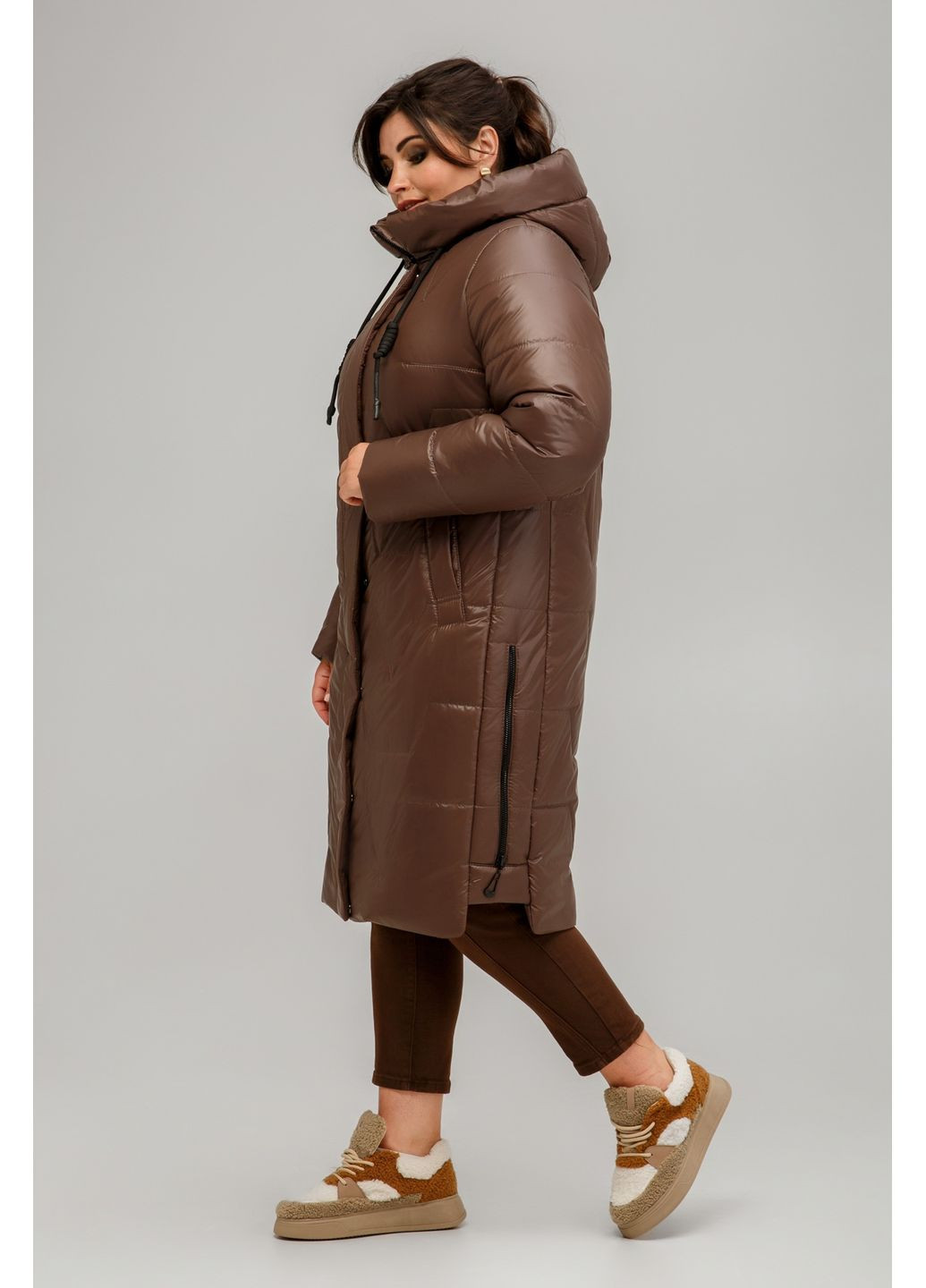 Темно-бежева зимня зимове пальто прямого силуету all posa (ap101551p) A'll Posa