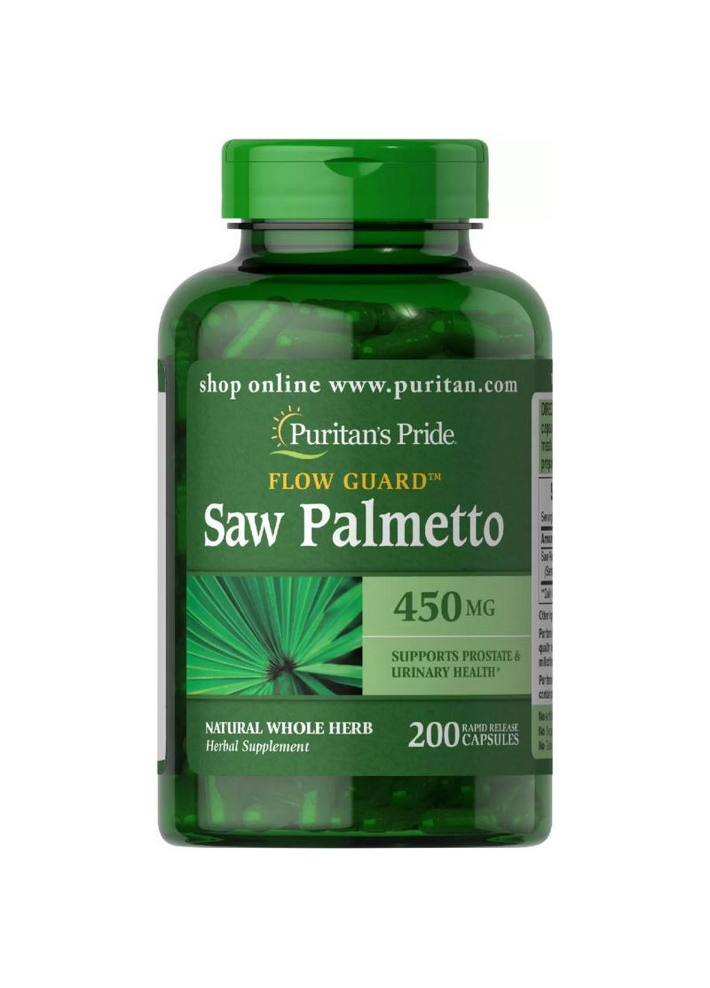 Натуральна добавка Saw Palmetto 450 mg, 200 капсул Puritans Pride (293338232)