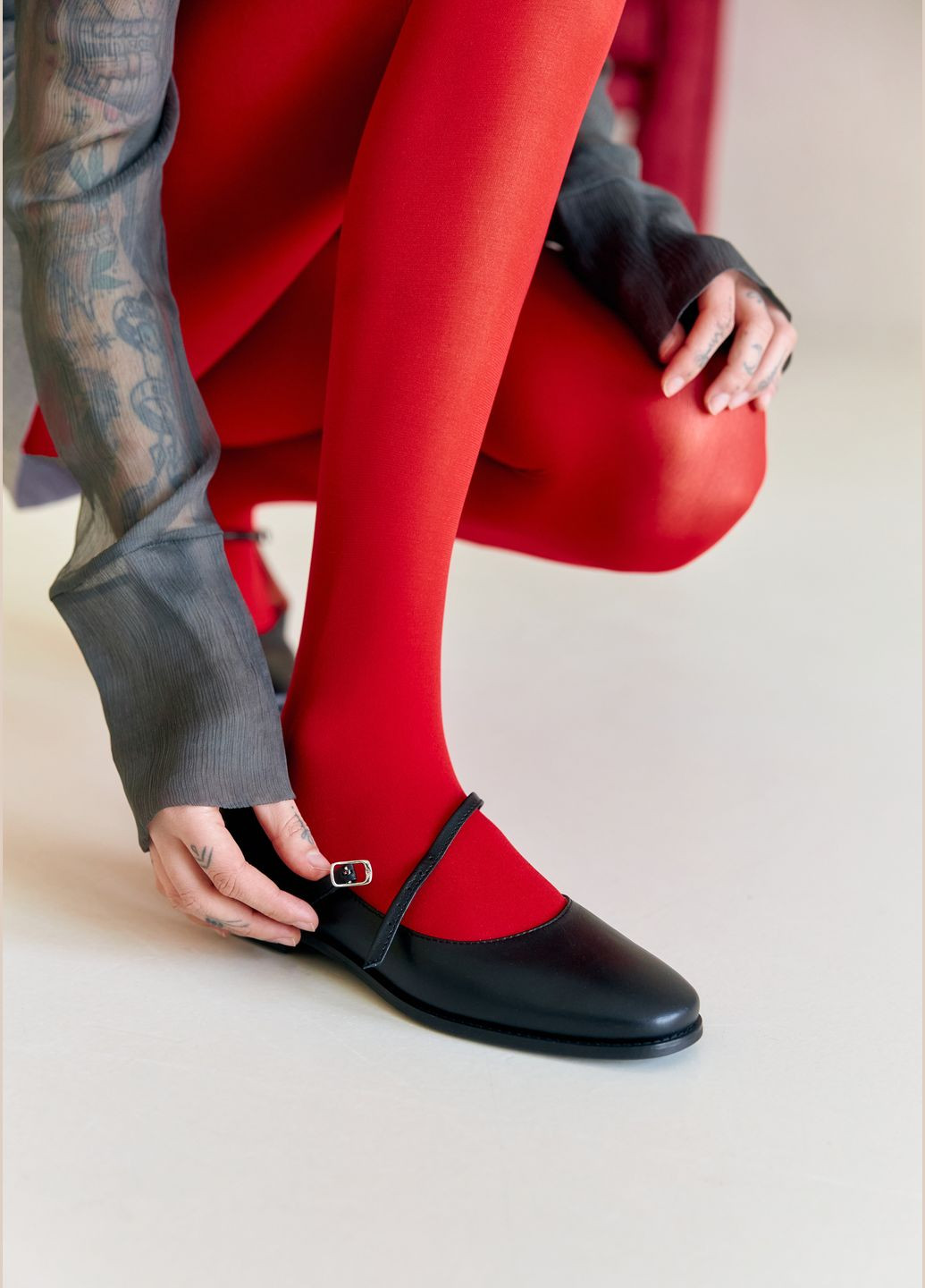 Черные Кожаные Туфли Мэри Джейн Leonchenko без каблука