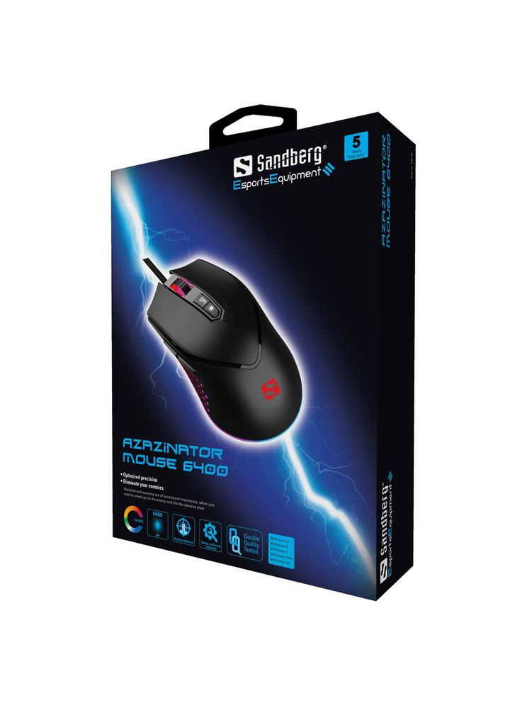 Мишка Azazinator Mouse 6400 RGB, ігрова, 6400dpi., 7кн.Huano, чорна Sandberg (314780221)