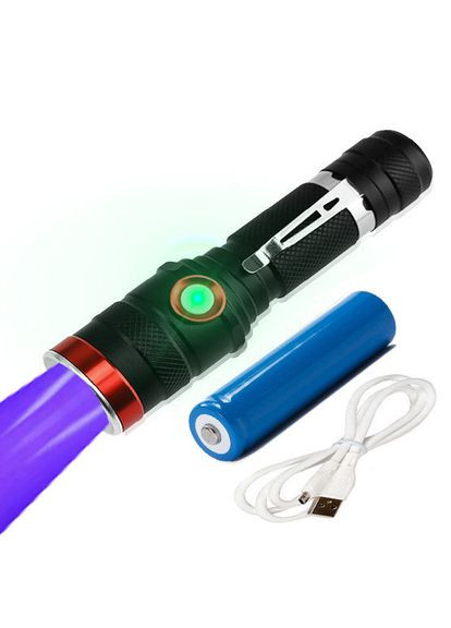 Ручной аккумуляторный фонарь с ультрафиолетовым светом BL-736-UV, 1x18650, micro USB, с зумом и клипсой X-Balog (305835807)