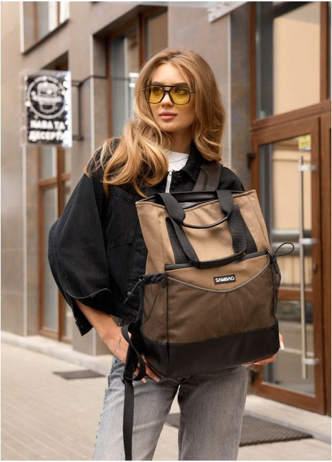 Женский рюкзак-сумка шоппер с отделением под ноутбук Хаки (4340311545) Sambag (360965613)