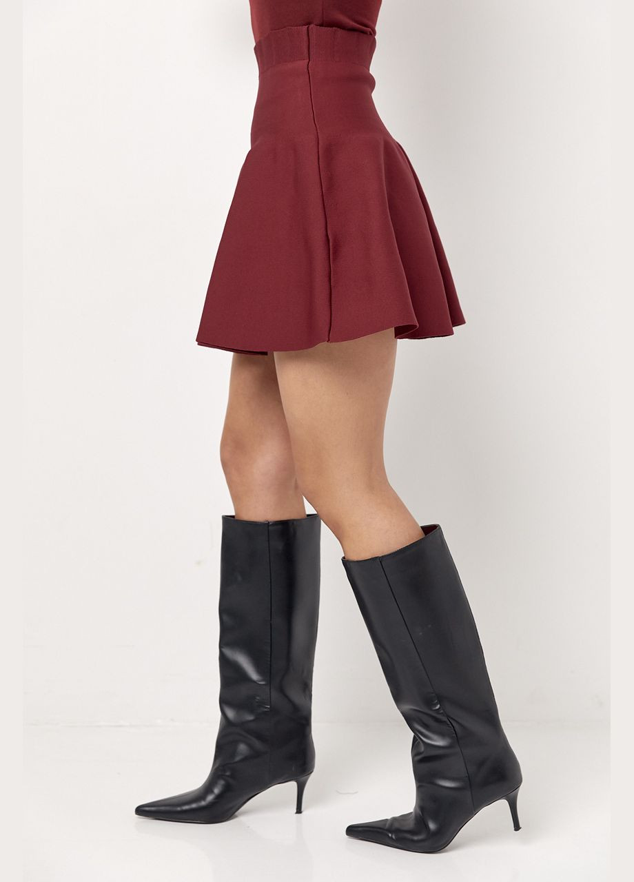 Бордовая женская мини-юбка солнце-клёш Lurex