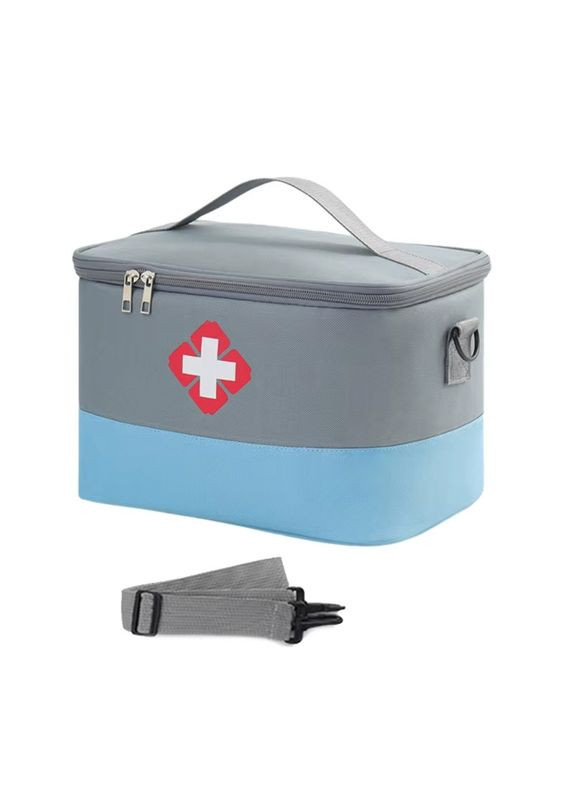 Аптечка, сумка-органайзер для медикаментів Середня 26 x 20 x 18 см з ременем Сіра з блакитним ( код: IBC003MSZ ) No Brand (334689349)