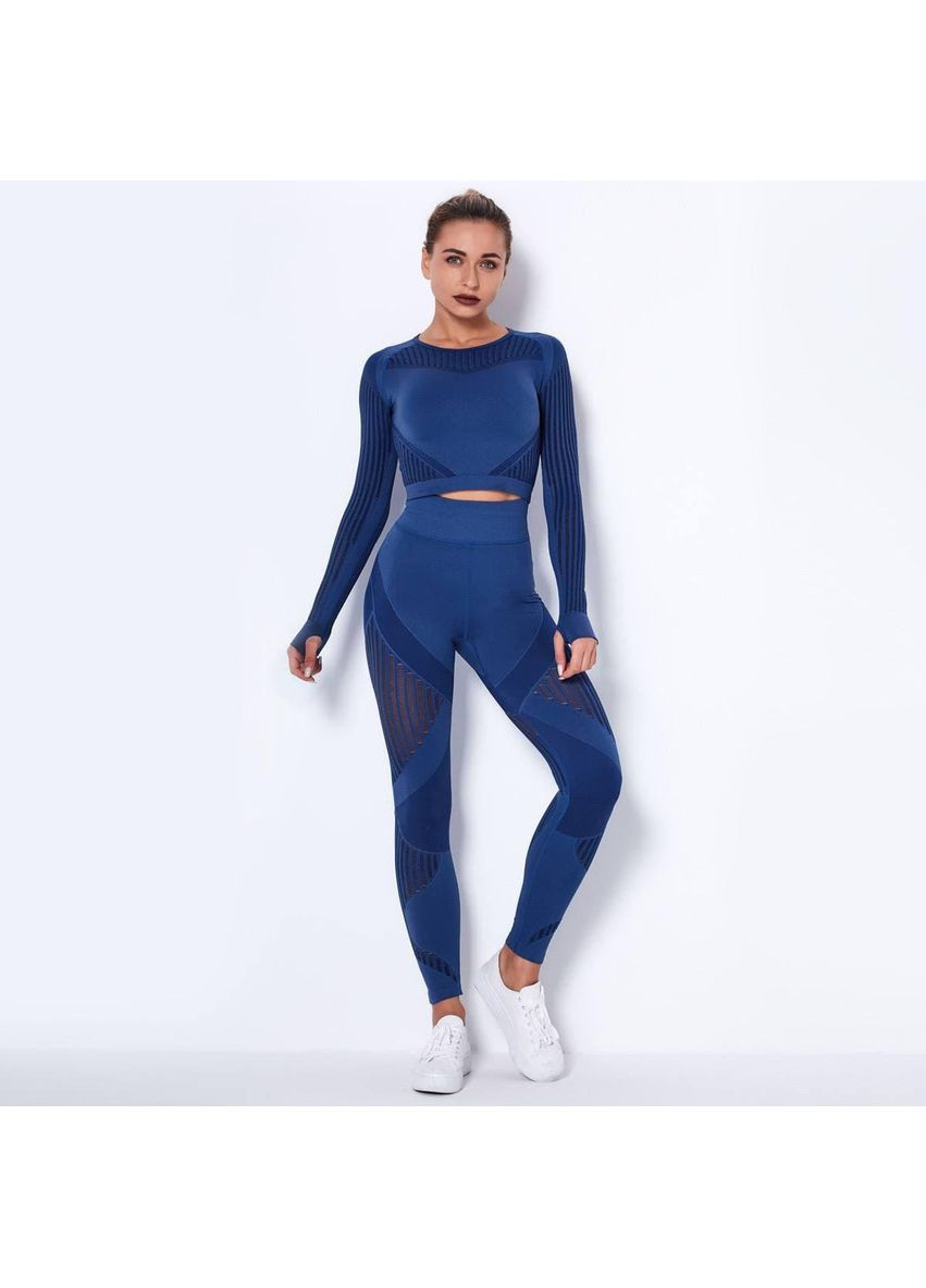 Женский фитнес костюм / Женский спортивный комплект синего цвета / Бесшовный фитнес костюм женский синий Push Up No Brand (367102210)