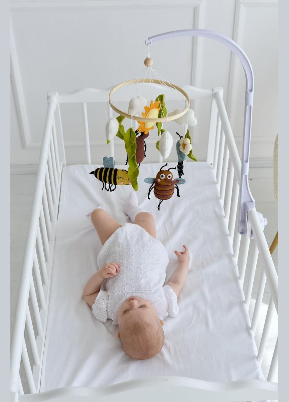 Дитячий музичний мобіль на ліжечко для немовлят WoollyFox "Жучки та бджілки" на 35 мелодій No Brand (342757876)