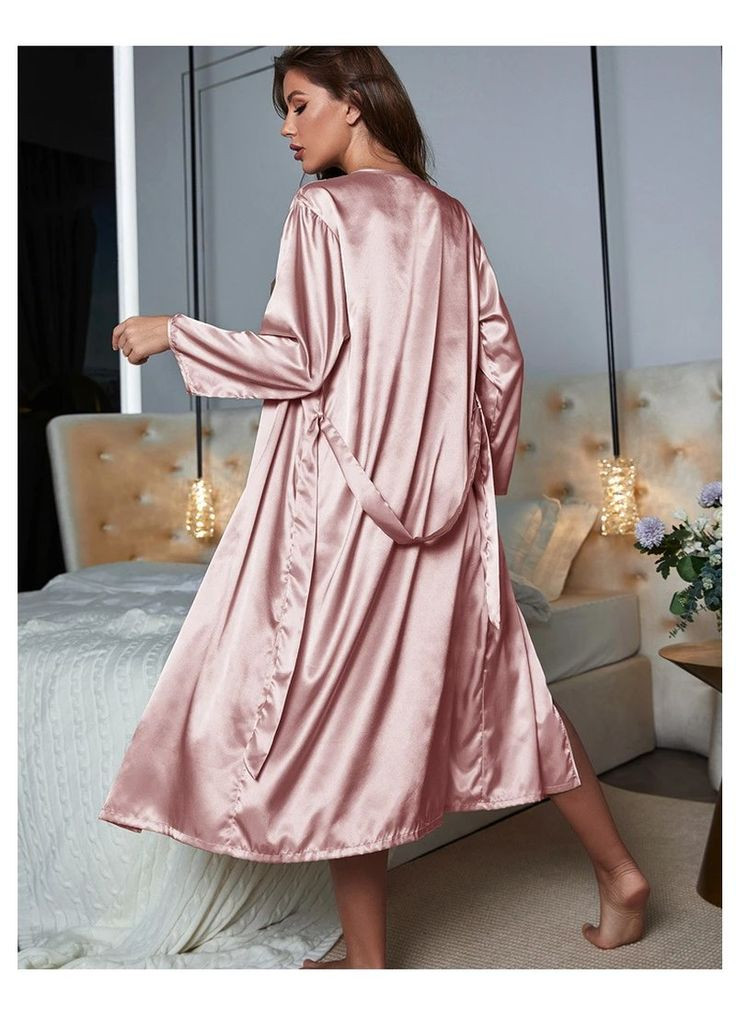 Соблазнительный атласный набор халат и пеньюар – пудровый (ПИН-ХАЛ-ПУДР) Vakko (322312696)