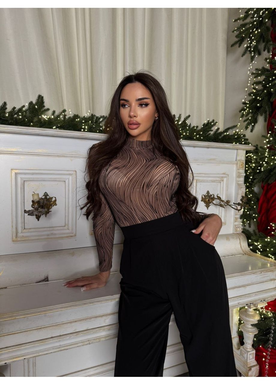 Жіноче боді з довгим рукавом та хвилястим візерунком MonCher (371771376)