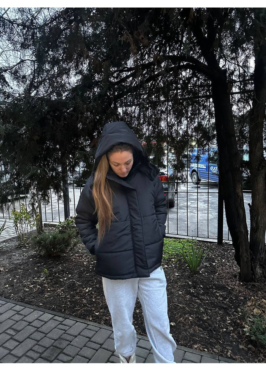 Чорна зимня ✨жіноча зимова куртка-дутік з капюшоном та боковими фіксаторами заміри в описі✨ куртка-пальто Vione