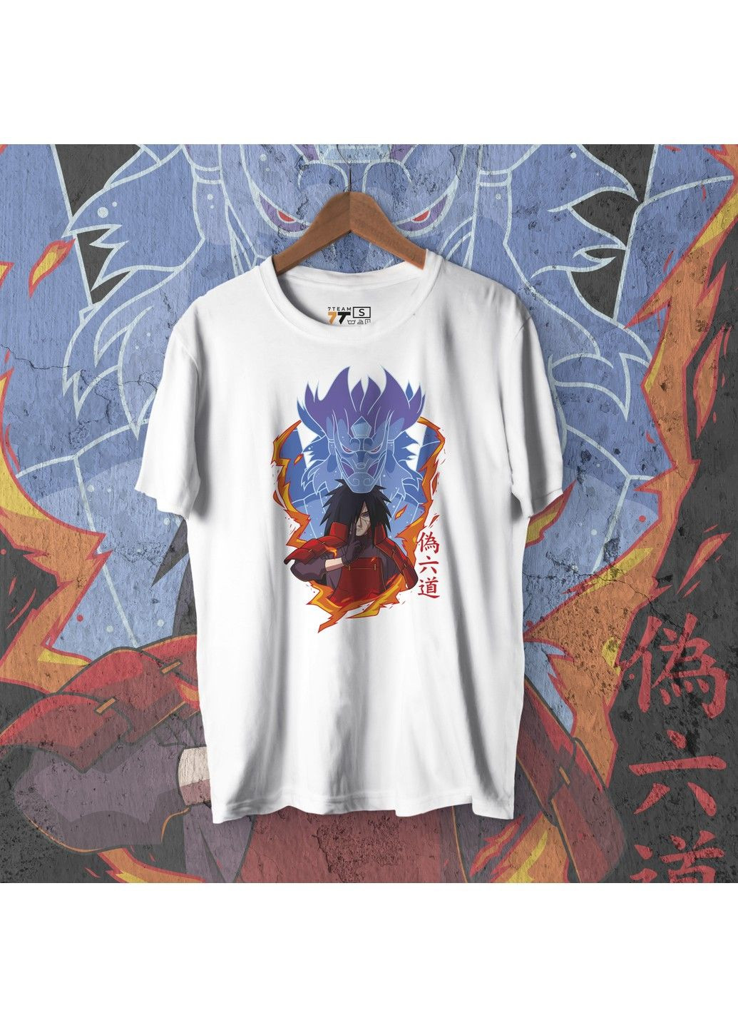 Біла футболка з принтом наруто - мадара сусано we No Brand