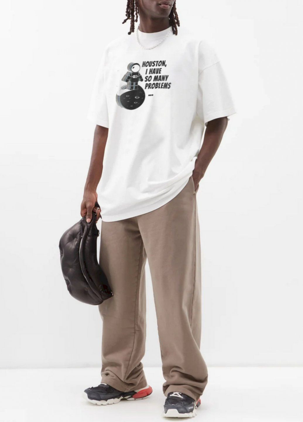 Белая футболка oversize мужская белая "houston, i have so many problems..." Trace of Space