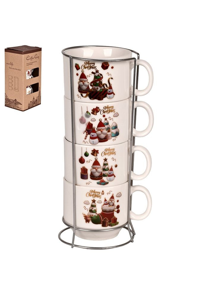 Чашки на подставке новогодние "Christmas" 5пр/наб 180мл Home (350198911)