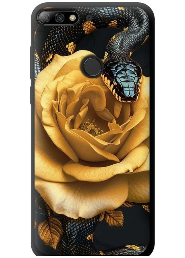 TPU чорний чохол 'Black snake and golden rose' для Endorphone Huawei Y7 Prime 2018 (286769615)