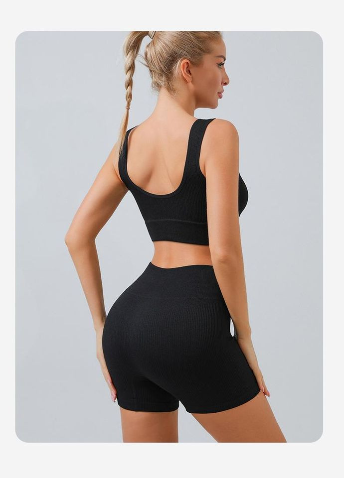 Чорний літній комплект шорти топ в рубчик No Brand