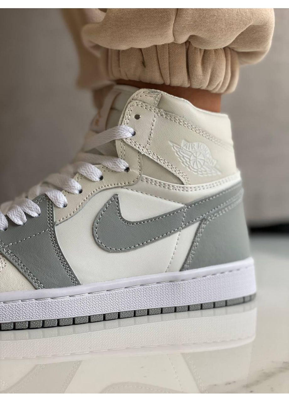 КРОССОВКИ ЖЕНСКИЕ NIKE AIR JORDAN 1 RETRO HIGH GREY WHITE НАЙК АИР ДЖОРДАН No Brand серые демисезоны (367172802)