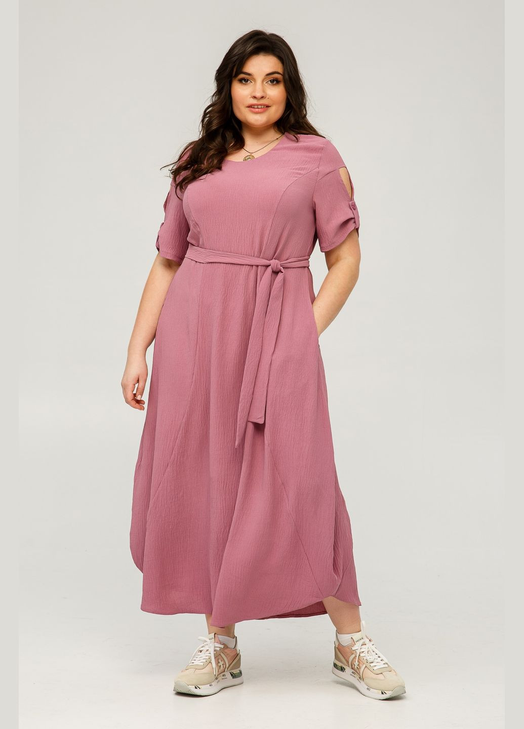 Лавандовое повседневный летнее платье полуприлегающего силуэта из американского укропного крепа рукав втачный с защепкой all posa (ap101495p) A'll Posa