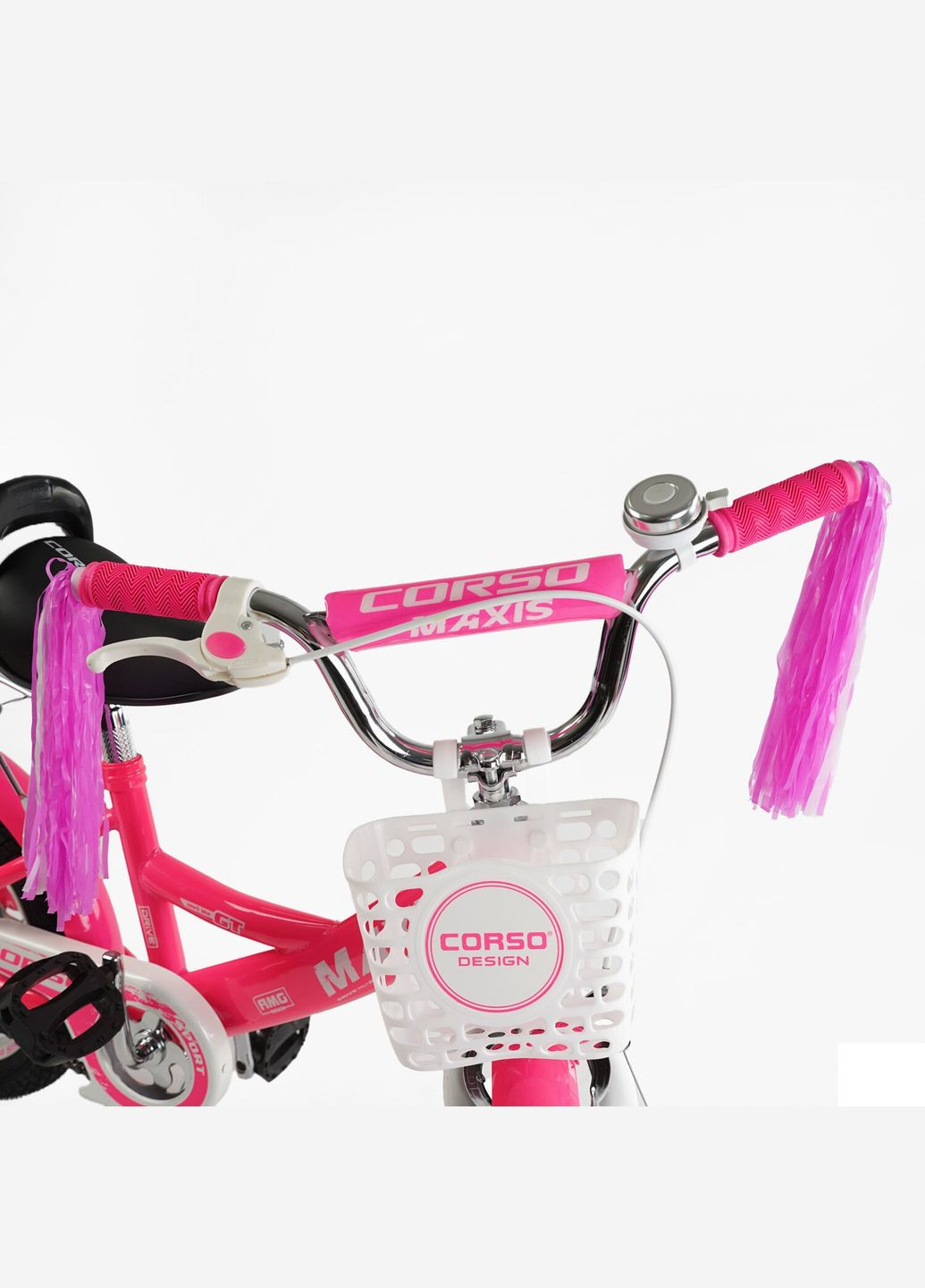 Велосипед 2-х колісний MAXIS 14 дюймів ручне гальмо сидіння з ручкою додаткові колеса Рожеве (CL-14705) Corso (316259353)