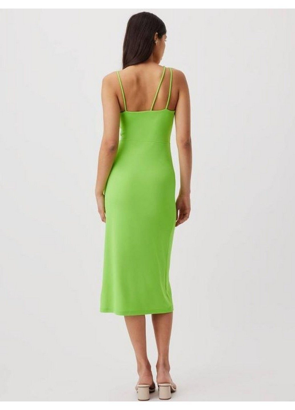 Салатовое коктейльное платье с микро-дефектом H&M однотонное