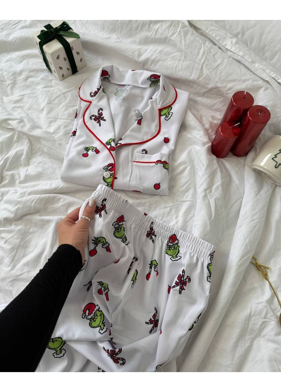 Белая всесезон женская пижама рубашка + брюки No Brand