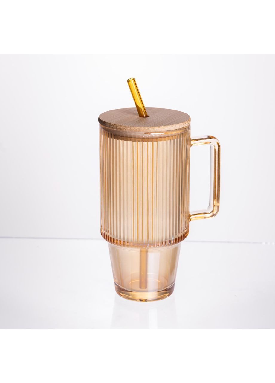 Скляна чашка з кришкою і трубочкою 750 мл Коричнева HP-19-50R Yiwu (368718023)