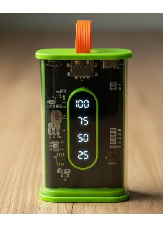 Портативный повербанк Power Bank с прозрачным корпусом и LED-индикацией заряда 20000 mAh Зеленый (2104618815) No Brand (370606385)