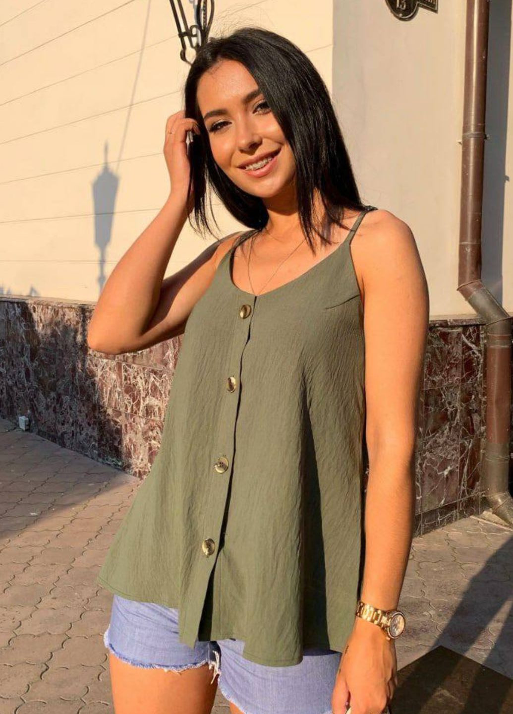 Удлиненная майка на тонких бретельках Україна — 299375498