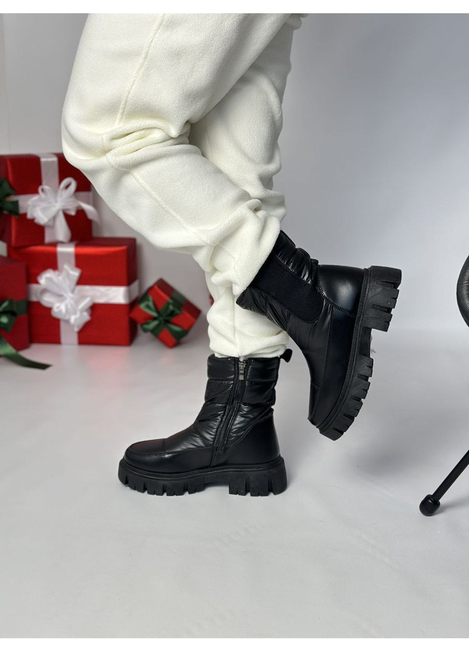 Черные женские зимние сапоги дутики No Brand на молнии