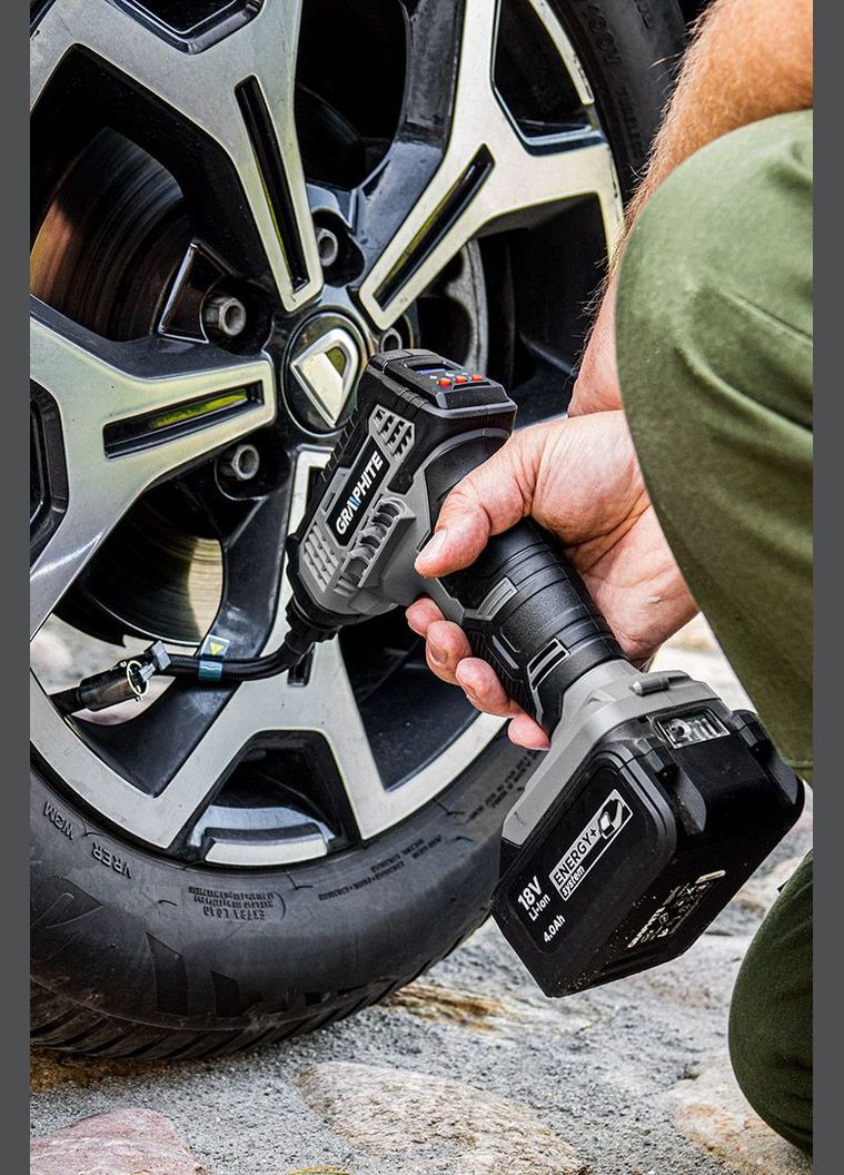 Компресор автомобільний акумуляторний Energy+ 18В 7бар 0.73кг без АКБ та ЗП Graphite (330030394)