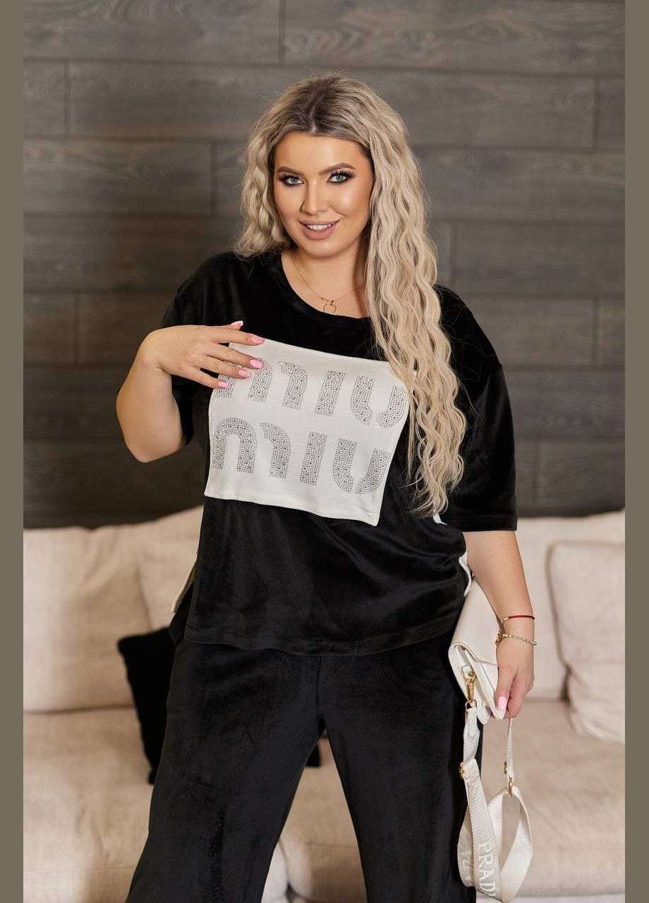 Женский велюровый костюм двойка серого цвета New Trend (331869995)