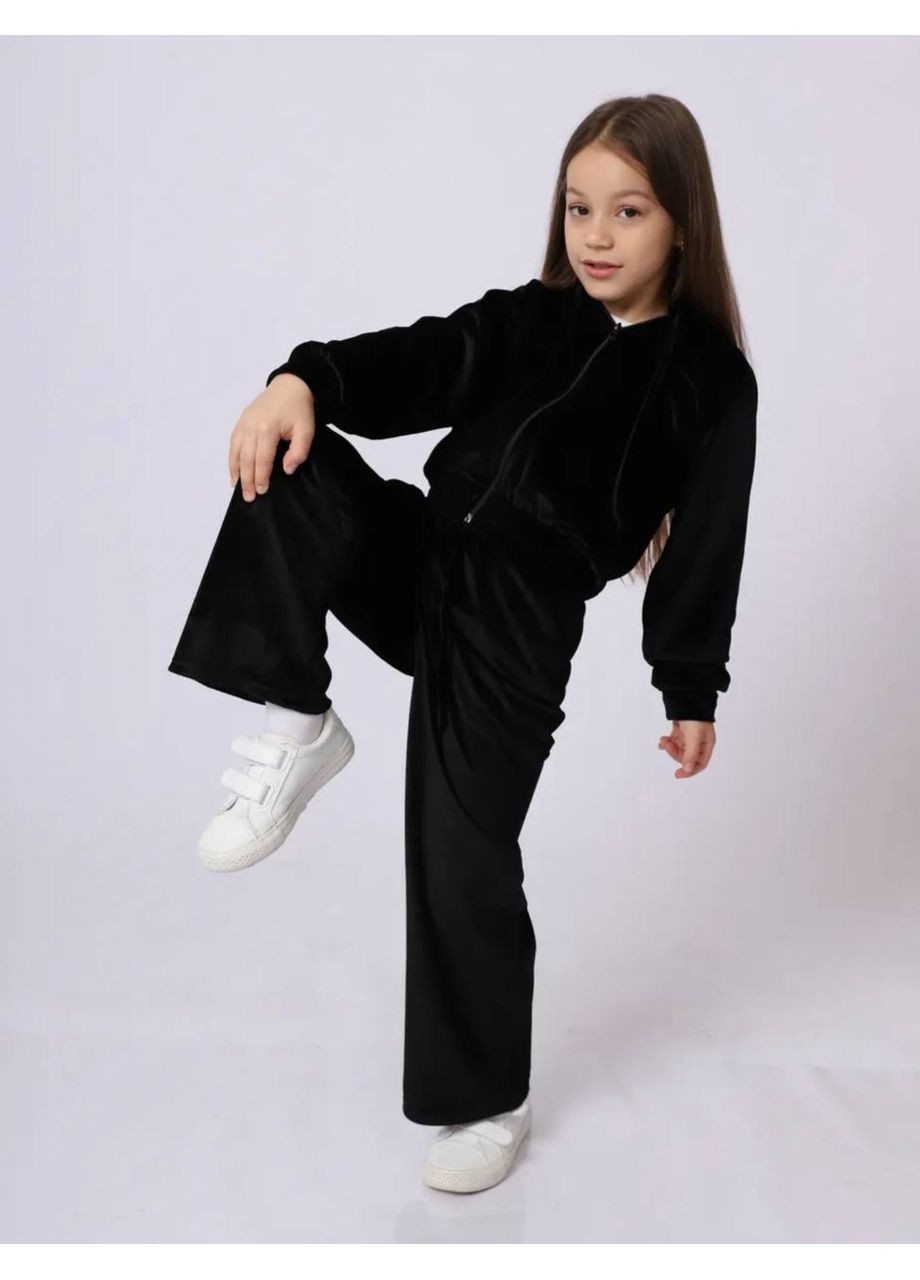 Черный демисезонный детский велюровый костюм базовый худые с брюками брючный Adelante