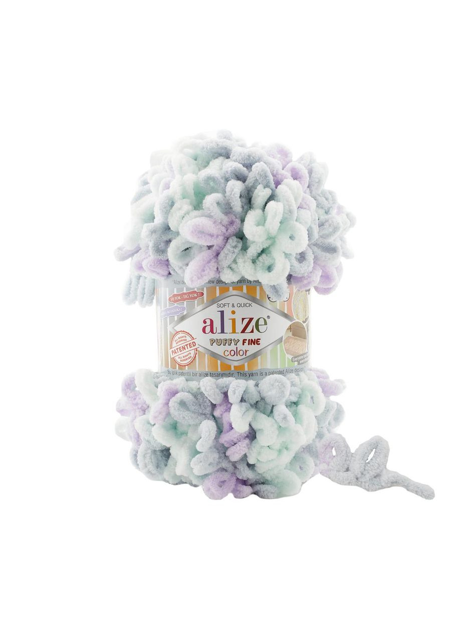 Пряжа Puffy FINE Color 6466 фантазийная нить плюшевая Alize (326834868)