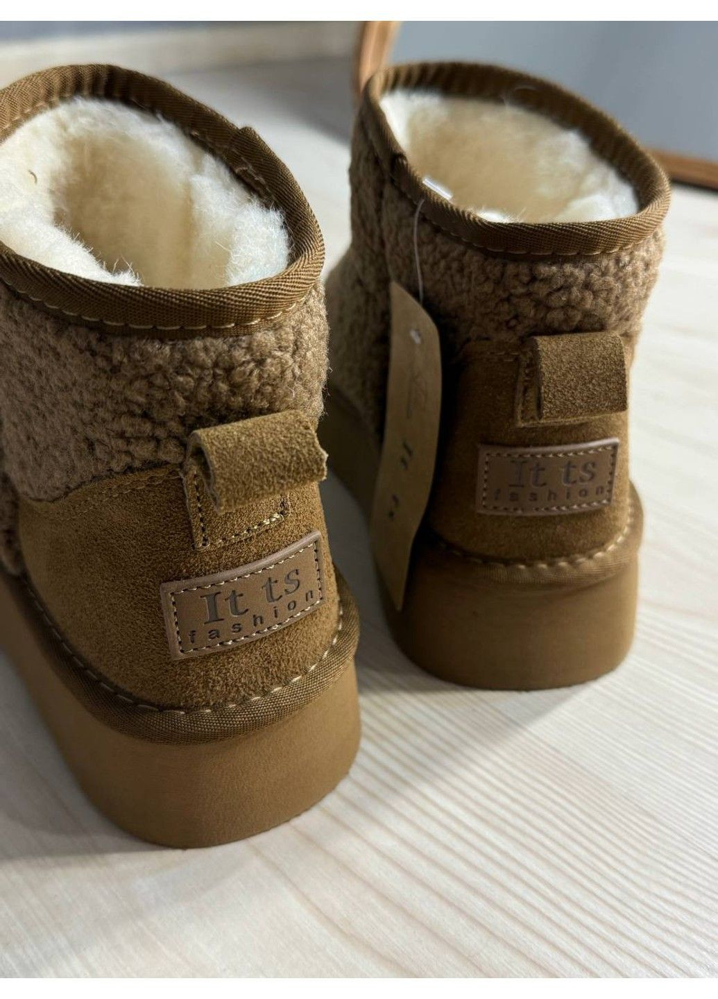 Уггі жіночі 1707-2 з хутром тедді на платформі коричневі ITTS (370076344)
