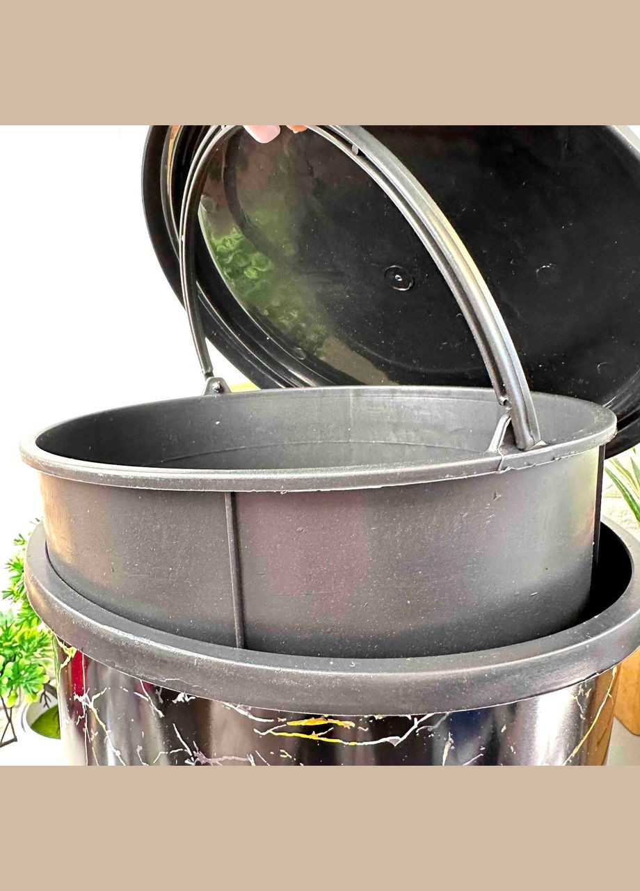 Ведро для мусора с вкладышем и педалью Чёрный Мрамор (2шт*5.5л) 365 Elif Elif Plastik (307288745)