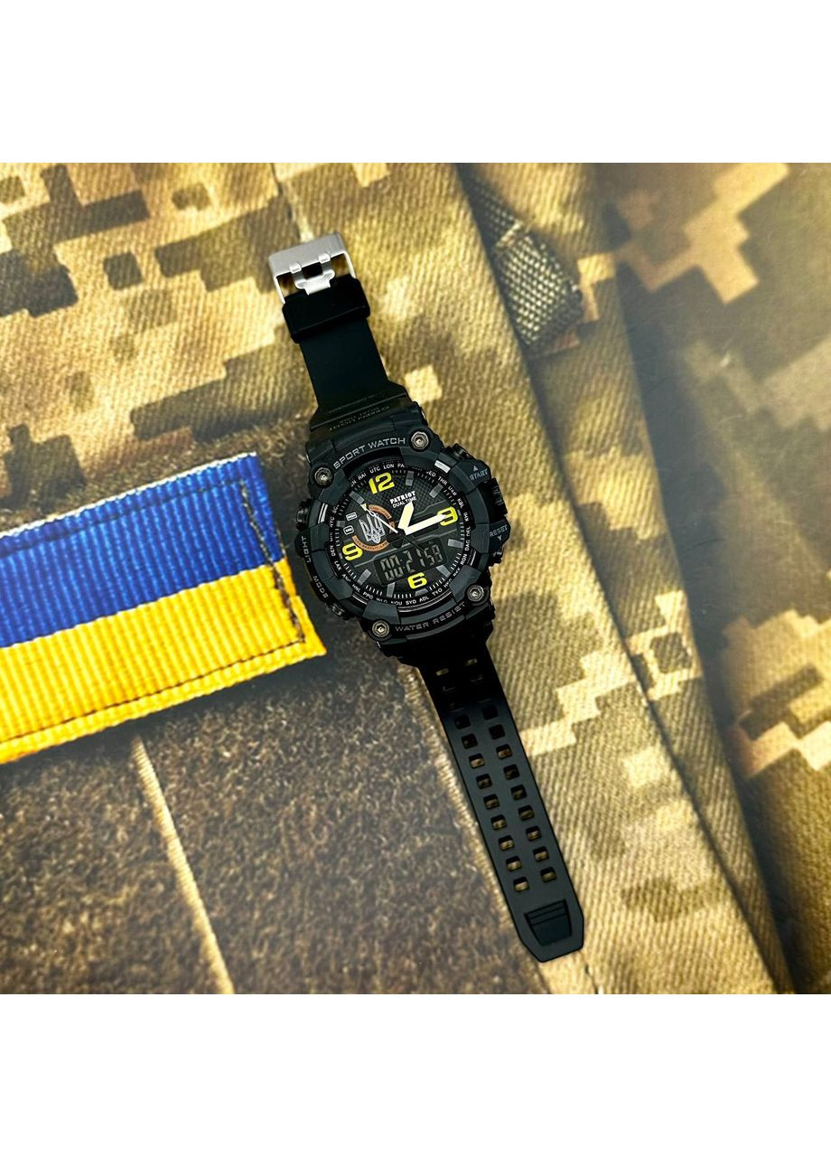 Наручные часы Patriot Трезубец серебро Черные для мужчин спортивные с будильником и секундомером ProDobro (367265814)