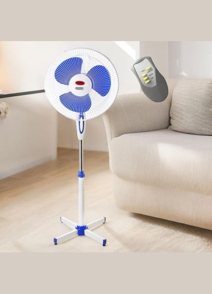 Напольный вентилятор WX-1603R с пультом 100Вт 40см с регулировкой высоты Белый/Синий Wimpex (338834148)