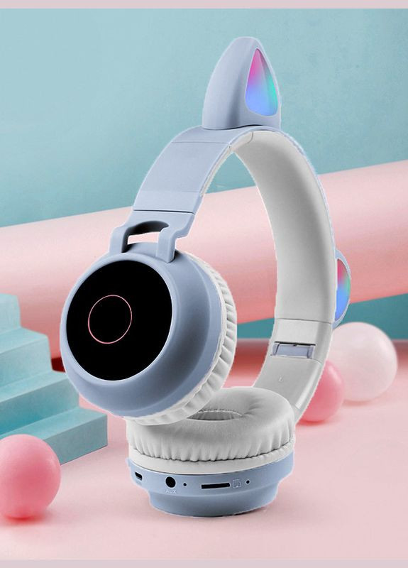 Светящиеся наушники детские беспроводные с ушками кошки, кошачьи ушка BT028C Бежевый 50379 DobraMAMA (306747232)