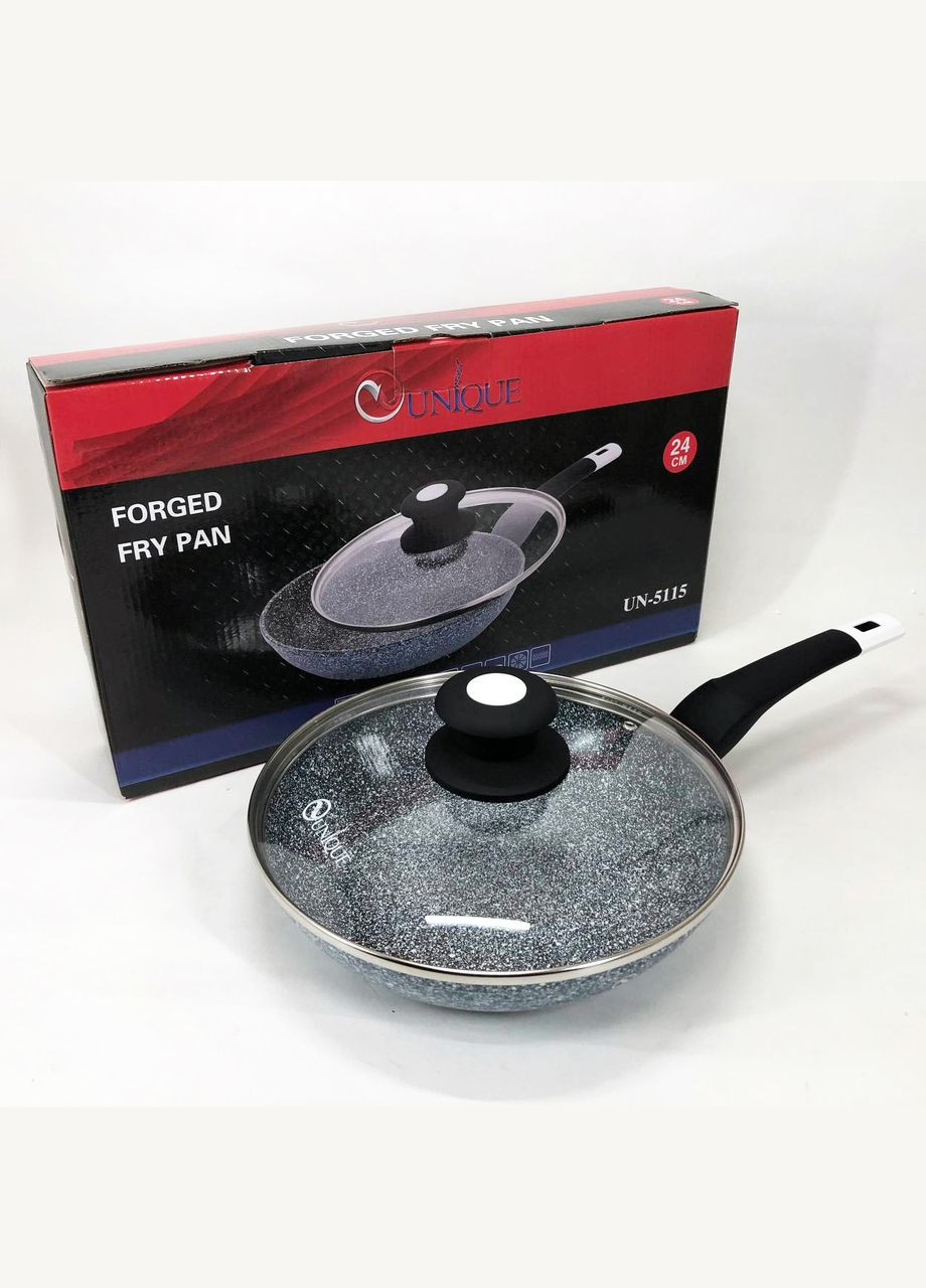 Сковорода UN-5115-24 см із кришкою/граніт світлий Unique (364663700)