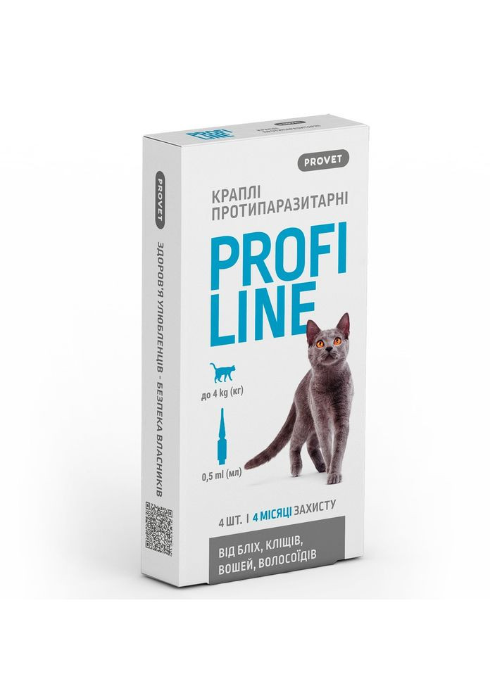 Капли на холку для кошек Profiline от наружных паразитов, 0,5 мл/4пип ProVET (292114827)