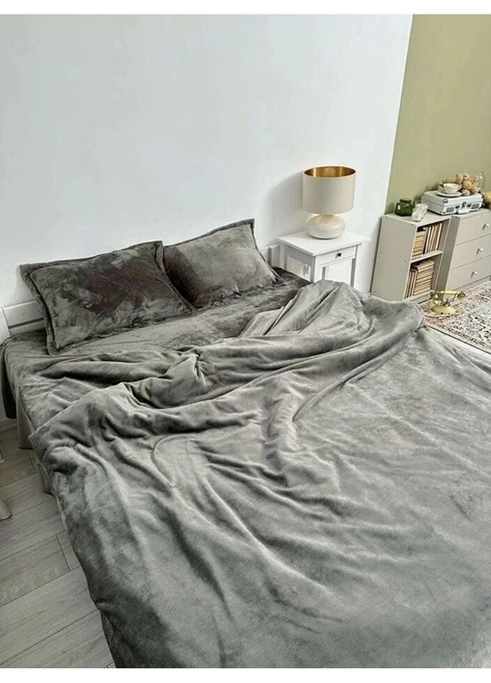 Постельное белье плюшевое евро Home 20761 200х220 см графитовое DUSHKA (327790603)