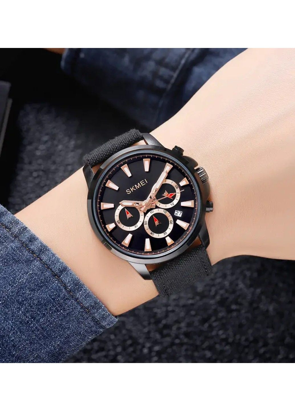 Мужские наручные часы 2071 на нейлоновом ремешке (Черные) Skmei (314483169)
