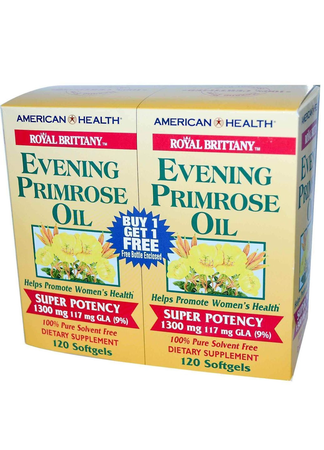 Масло вечерней примулы (Evening Primrose Oil),, 1300 мг, 2 бутылки по 120 капсул American Health (322284692)