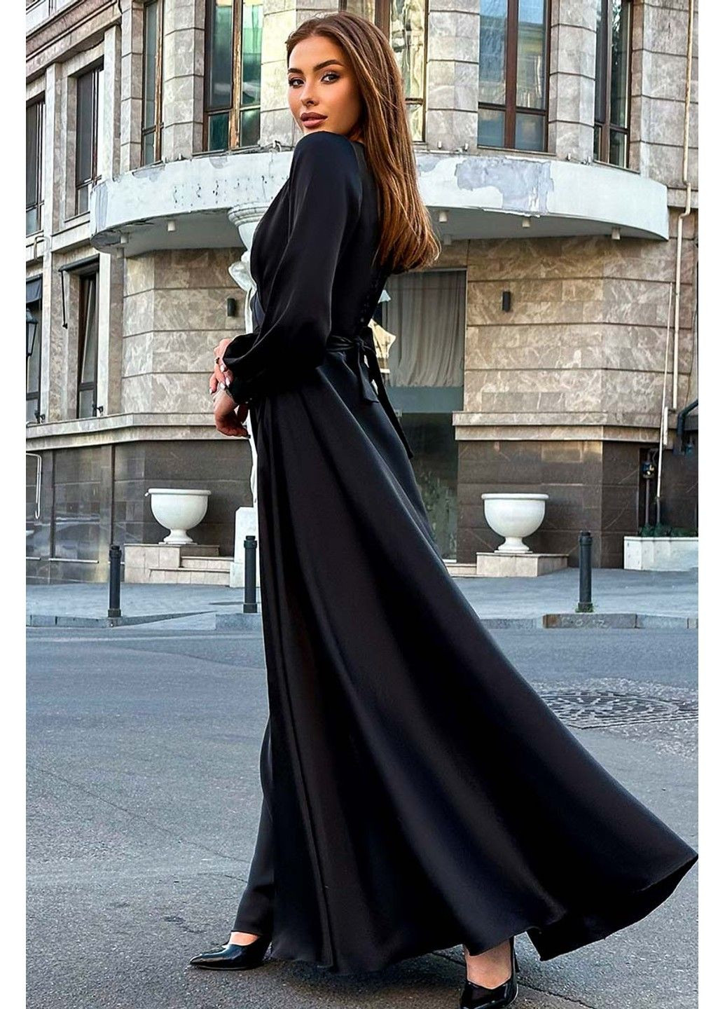 Черное вечернее платье атлас шелк 23057 черное Tanita-Romario