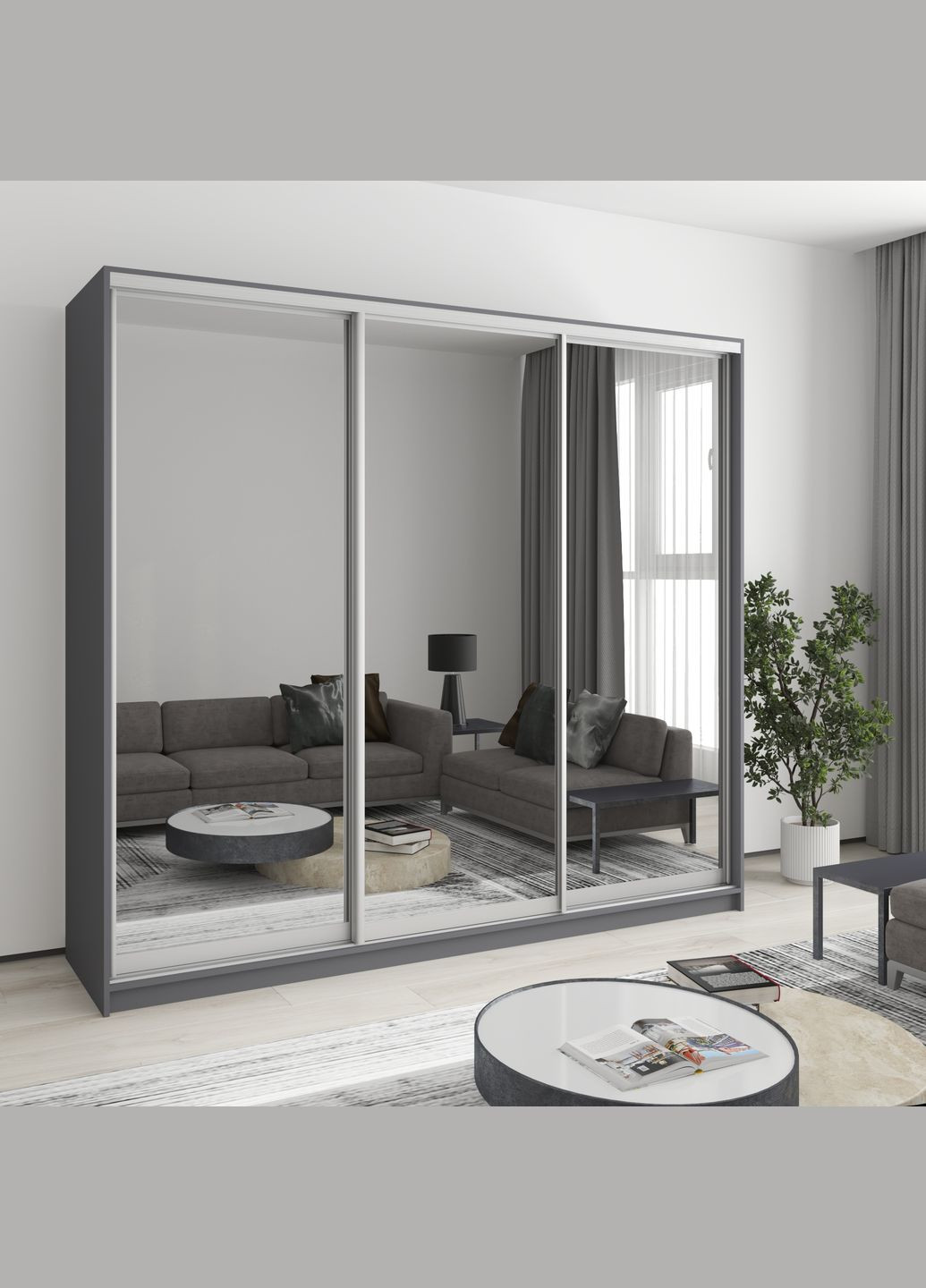 Шкаф-купе трехдверный Стандарт AL 3 Зеркала 230x60x210 см (MBS-2985) MebelStar (346289076)