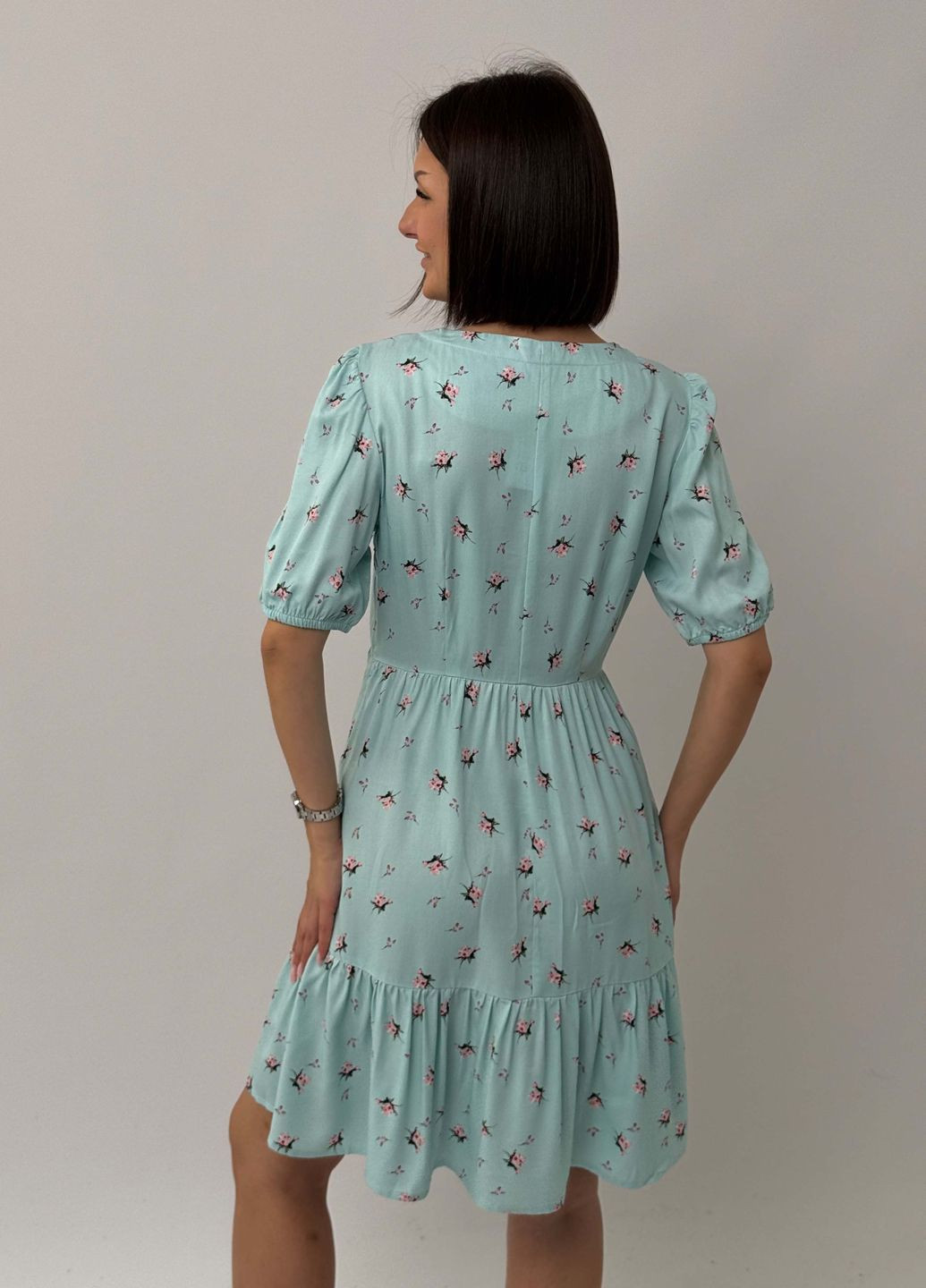 Блакитна повсякденний, кежуал сукня міні дзвін BeART з квітковим принтом