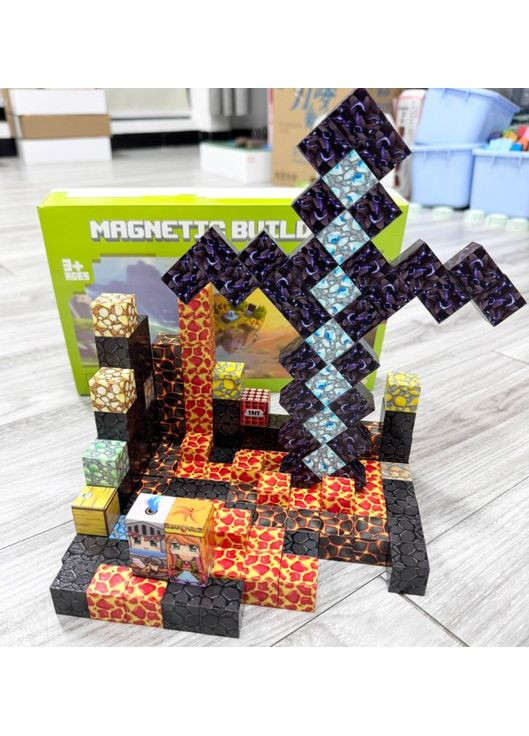 Магнітний конструктор Minecraft Меч на 150 деталей + сумка для зберігання No Brand (362453191)
