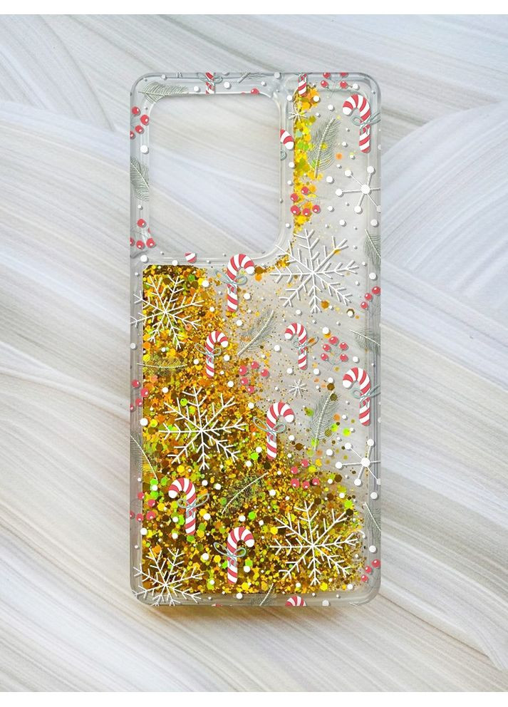 Чехол с плавающими блестками для Xiaomi Redmi 13C/Poco C65 Золотистый Новогодний фон (принт 199) CASE CONTROL (362962458)