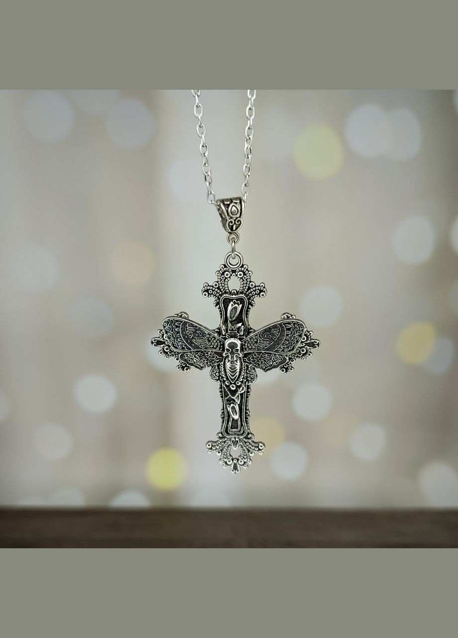 Кулон "Крест с мотыльком (ночной бабочкой). Готический" SureGeek (316635168)