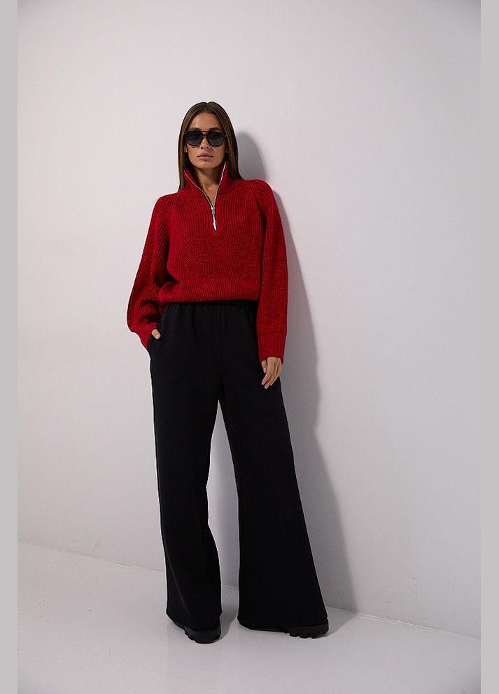 Червоний зимовий жіночий в'язаний светр з коміром на блискавці Arjen